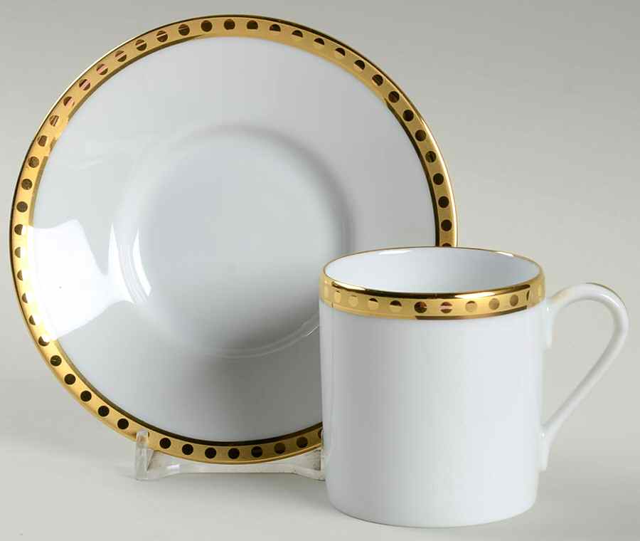 Gold Band Flat Demitasse Cup & Saucer Set by Tiffany-1