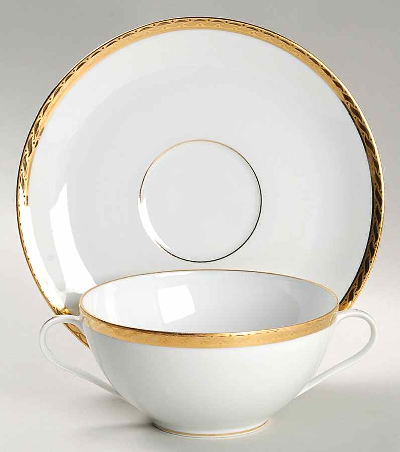 Gold Band D'Or Flat Cream Soup Bowl & Saucer Set by Tiffany-1