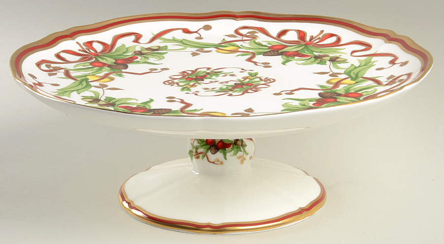 Tiffany Holiday (White Background, Japan) 12" Diameter Pedestal Cake Stand by Tiffany-1