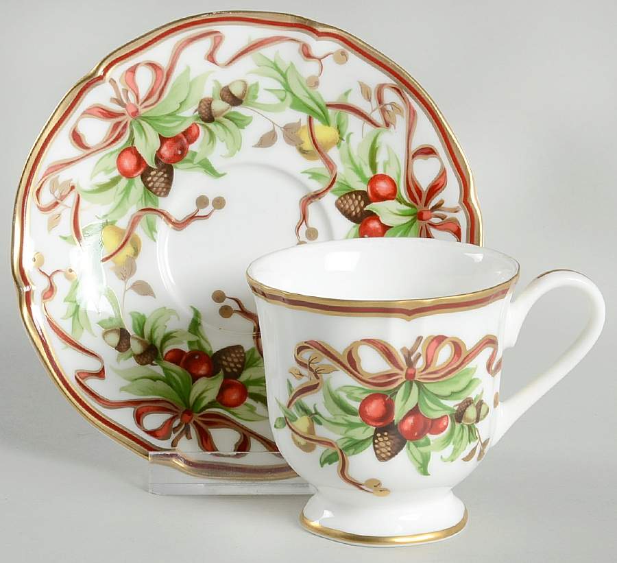 Tiffany Holiday (White Background, Japan) Footed Demitasse Cup & Saucer Set by Tiffany-1