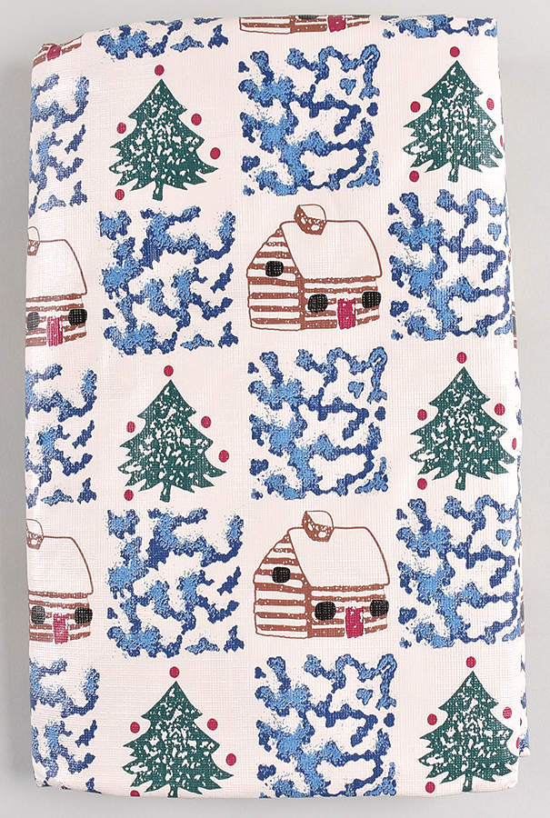 Cabin In The Snow Oval Vinyl Tablecloth 60" X 84" by Tienshan-1