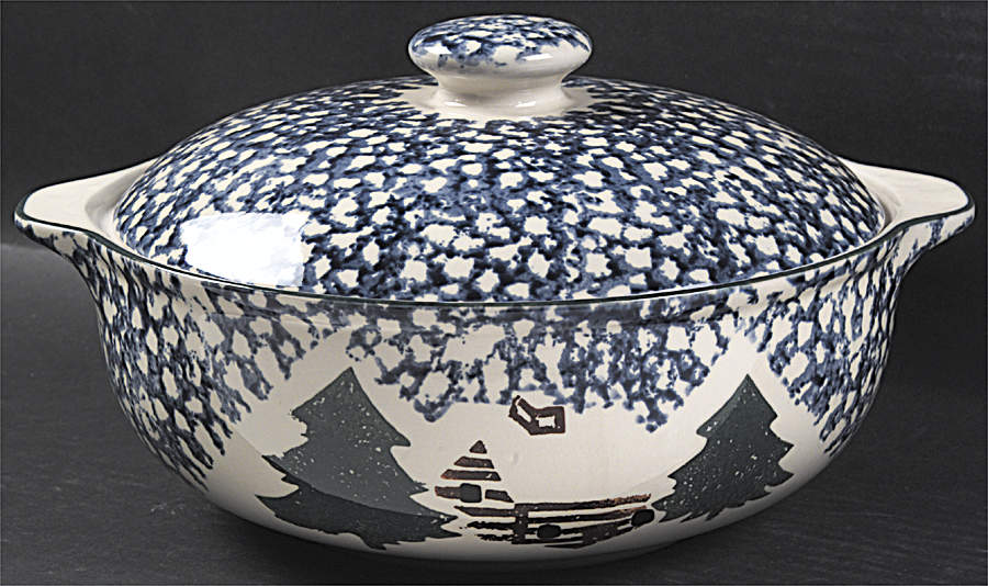 Cabin In The Snow 3 Quart Round Covered Casserole by Tienshan-1