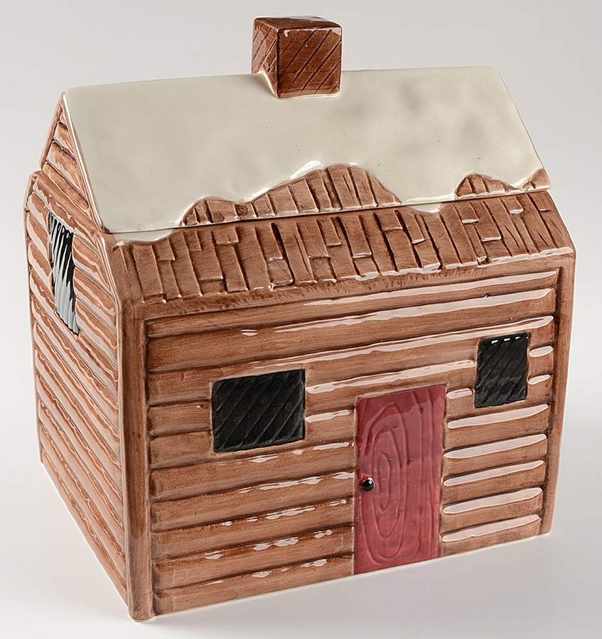 Cabin In The Snow House Cookie Jar & Lid by Tienshan-1