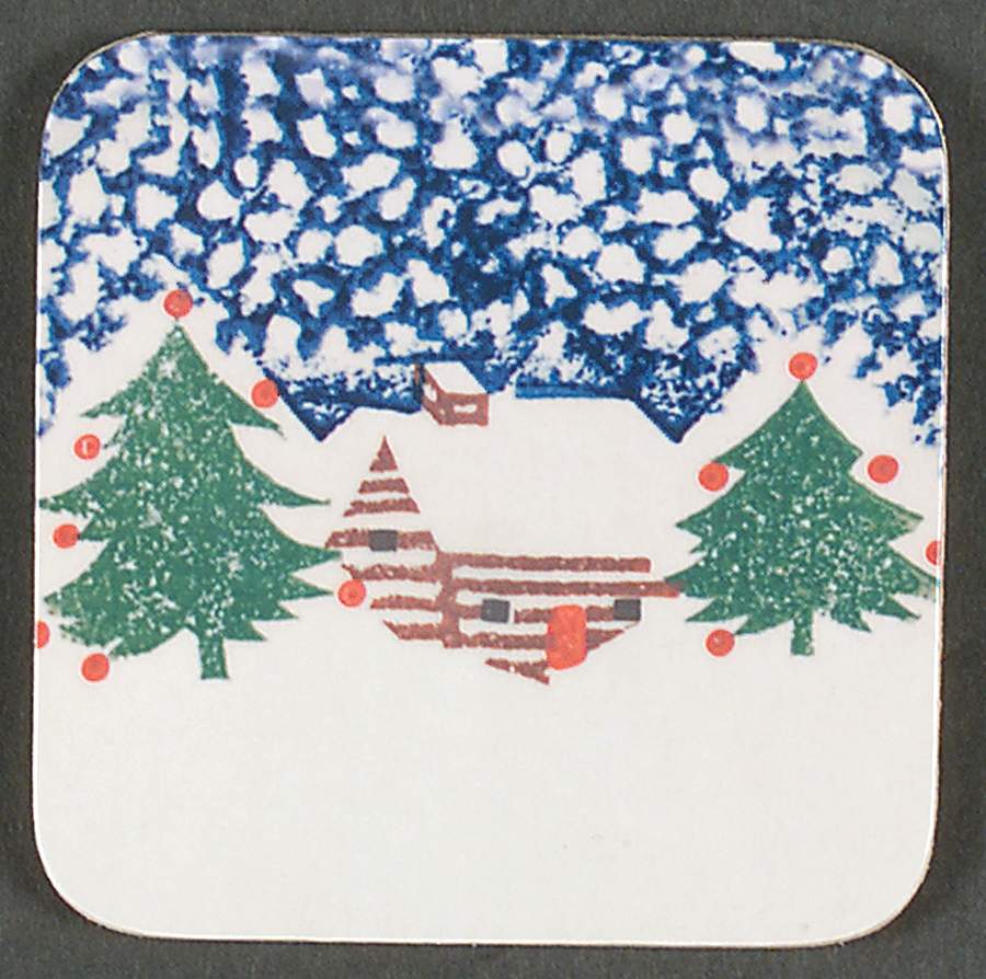 Cabin In The Snow Cork Back Square Coaster by Tienshan-1