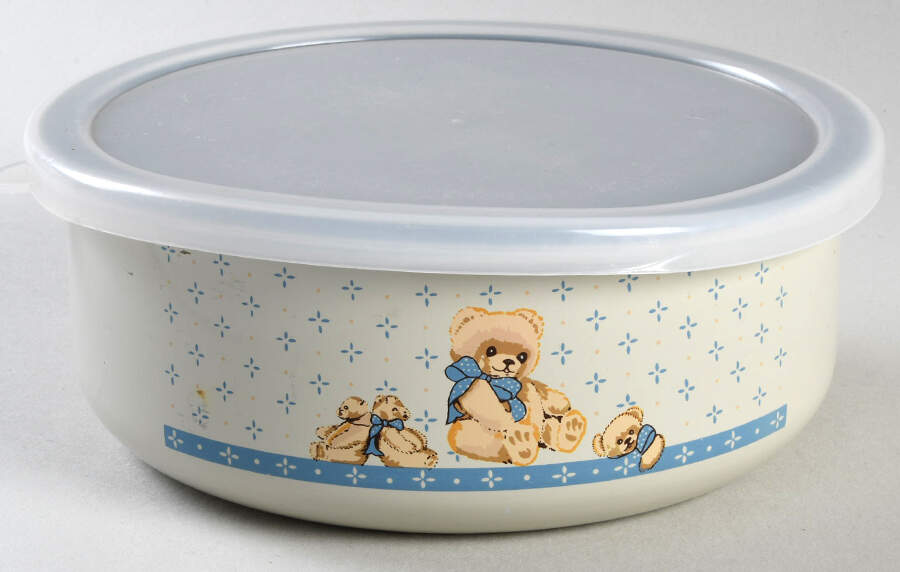 Country Bear 6 5/8" Metal Bowl W/Plastic Lid by Tienshan-1