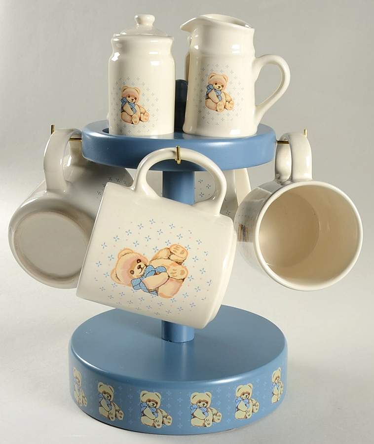 Country Bear Condiment & 4 Mug Set with Wood Stand by Tienshan-1
