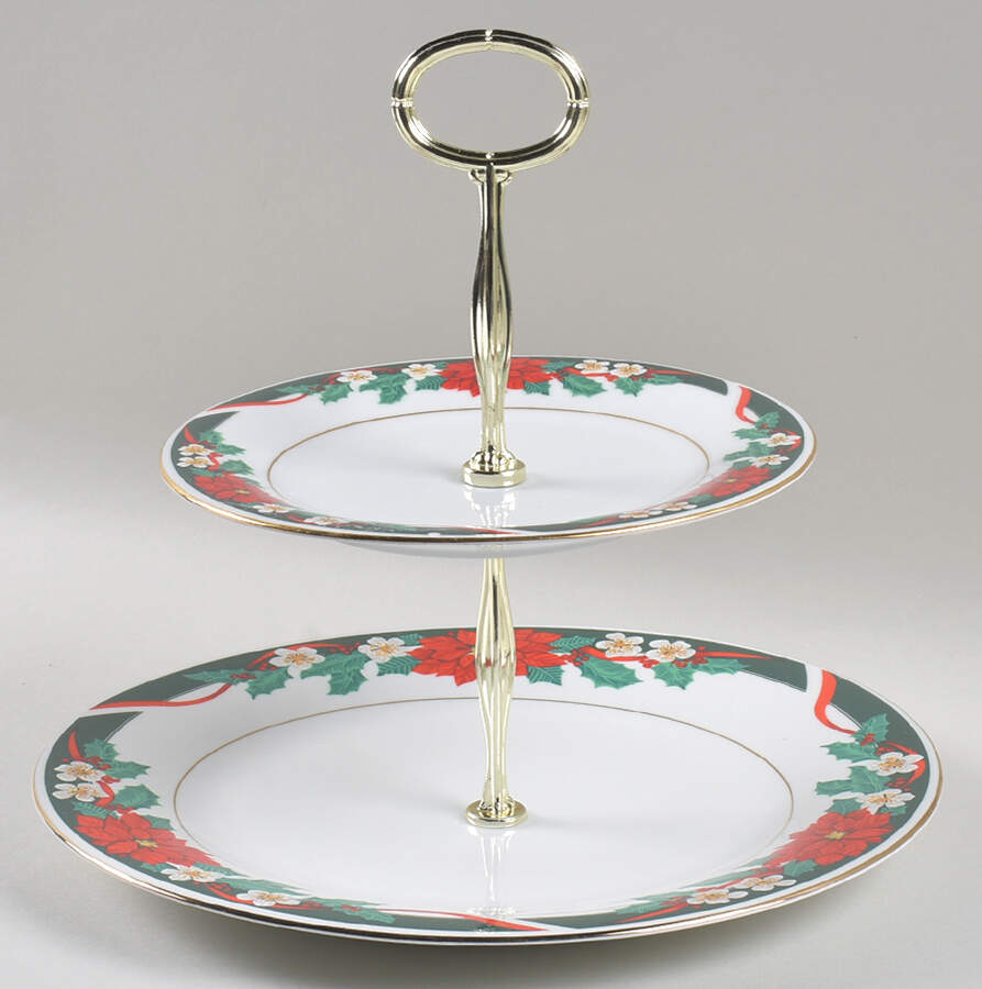 Deck The Halls (Verge) 6 5/8"-10"  2 Tiered Serving Tray (Dp, Sp) HC by Tienshan-1