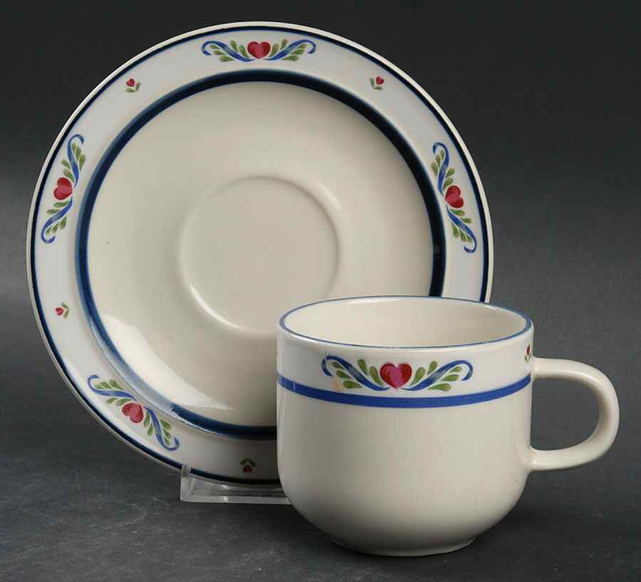 Folk Dance (Hearts & Scrolls) Flat Cup & Saucer Set by Tienshan-1