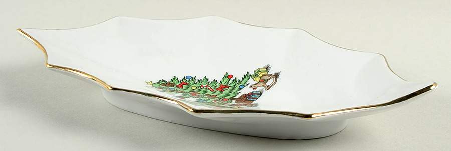 Holiday Hostess (Trim, Gold Band) 10" Leaf Dish by Tienshan-1