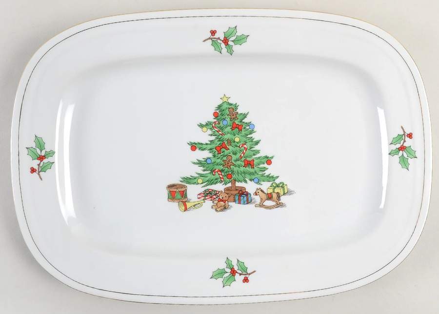 Holiday Hostess (Trim, Gold Band) 14" Oval Serving Platter by Tienshan-1