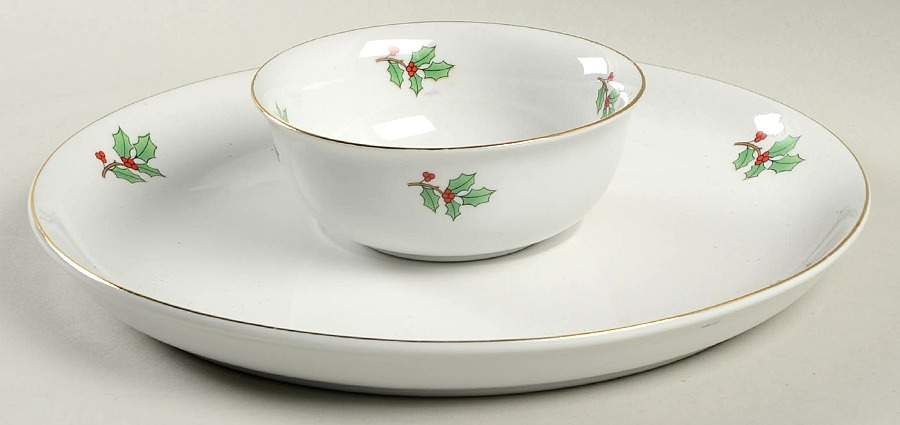 Holiday Hostess (Trim, Gold Band) (2 Piece) Chip & Dip Set by Tienshan-1
