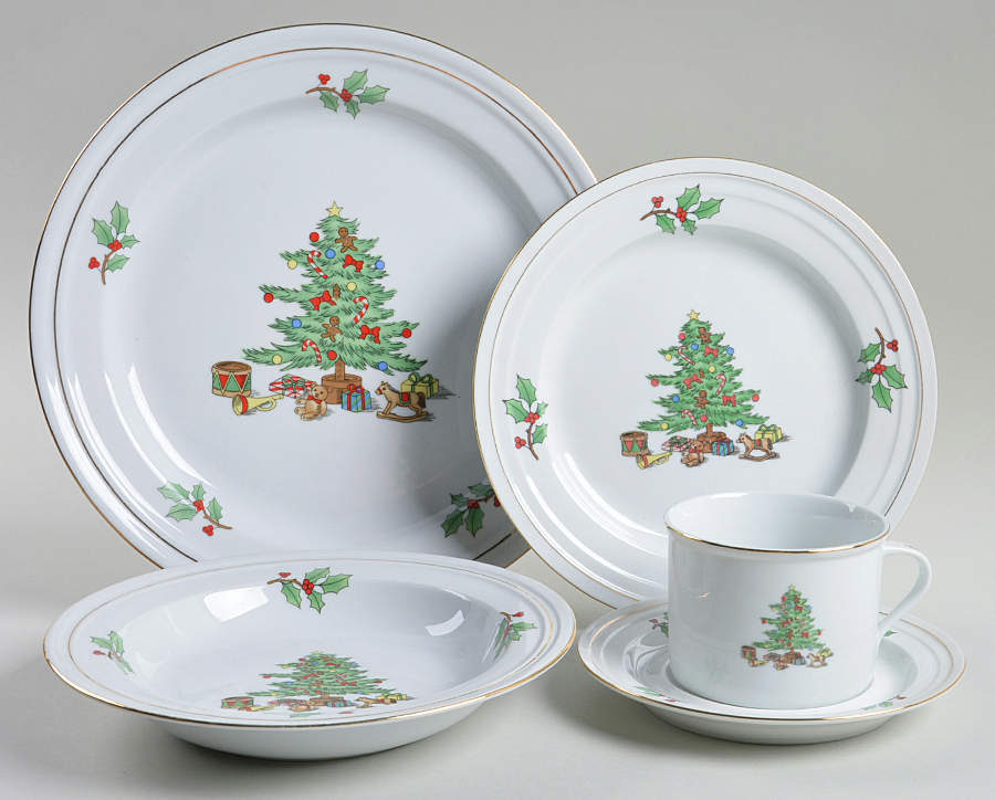 Holiday Hostess (Trim, Gold Band) 5 Piece Place Setting by Tienshan-1