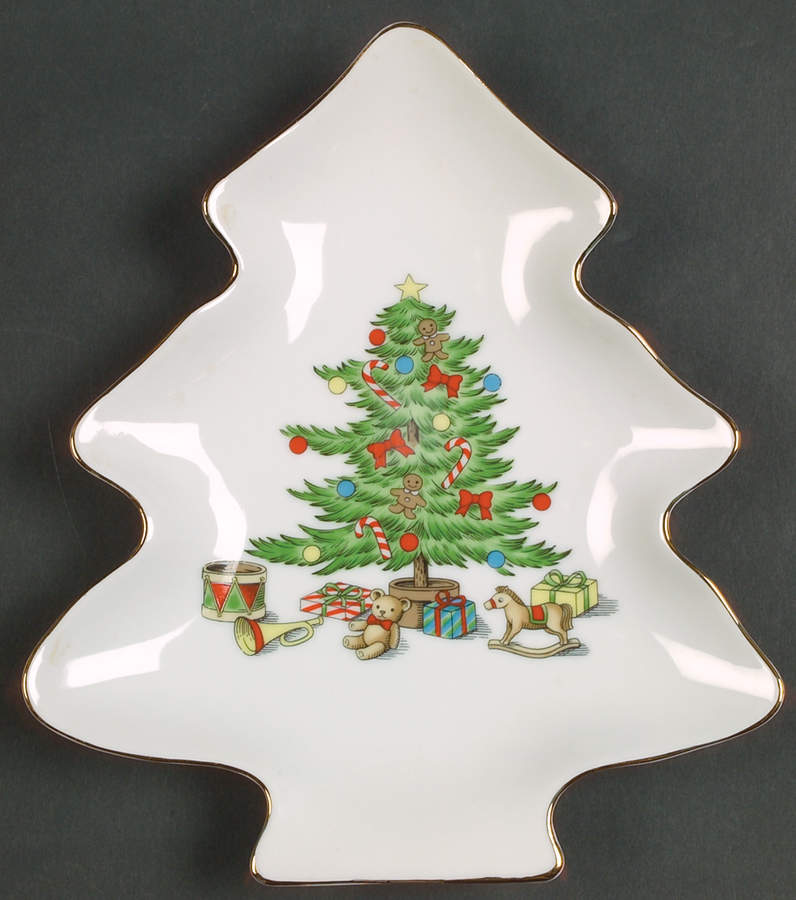 Holiday Hostess (Trim, Gold Band) Small Tree Shaped Dish by Tienshan-1
