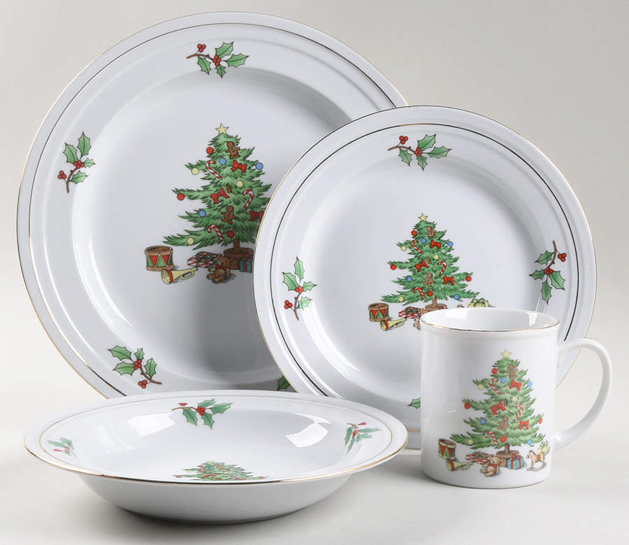 Holiday Hostess (Trim, Gold Band) 4 Piece Place Setting by Tienshan-1