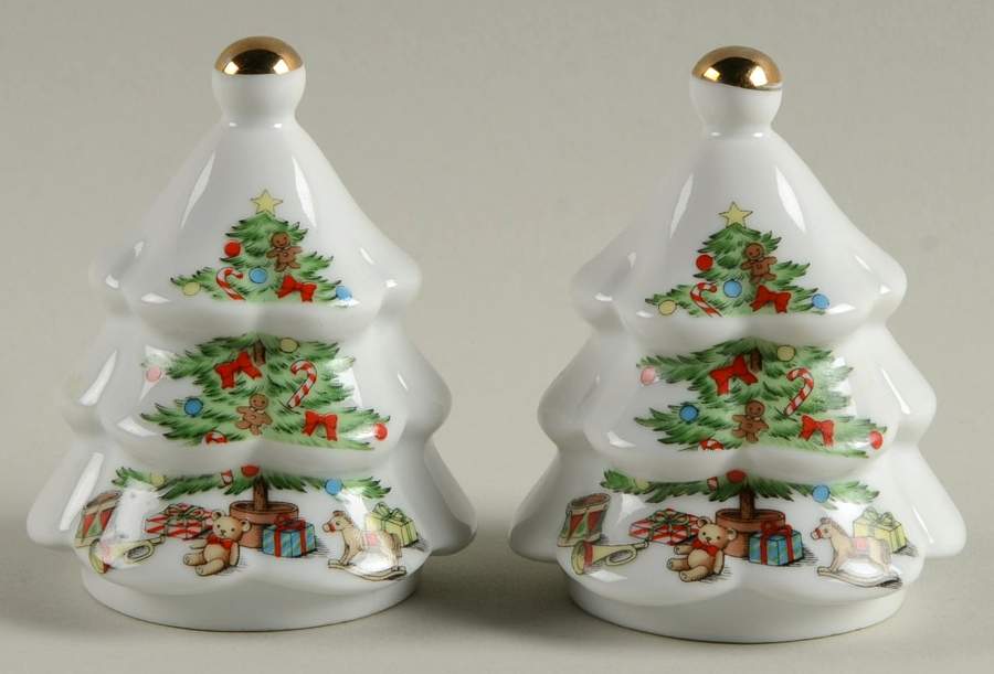 Holiday Hostess (Trim, Gold Band) Figural Salt & Pepper Set by Tienshan-1