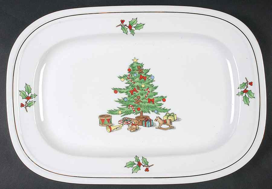 Holiday Hostess (Trim, Gold Band) 13" Oval Serving Platter by Tienshan-1
