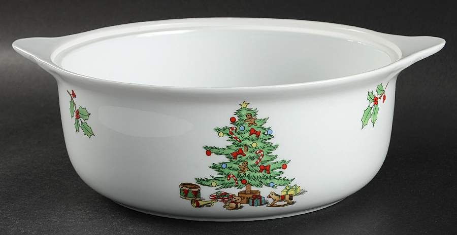 Holiday Hostess (Trim, Gold Band) 3 Quart Round Casserole No Lid by Tienshan-1