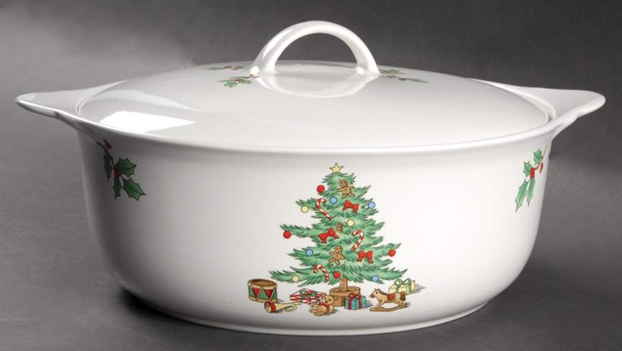 Holiday Hostess (Trim, Gold Band) 3 Quart Round Covered Casserole by Tienshan-1