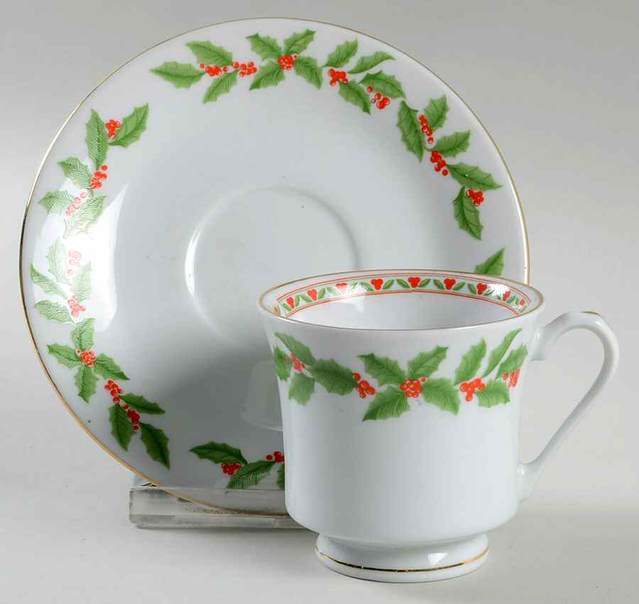 Holly (No Verge) Footed Cup & Saucer Set by Tienshan-1