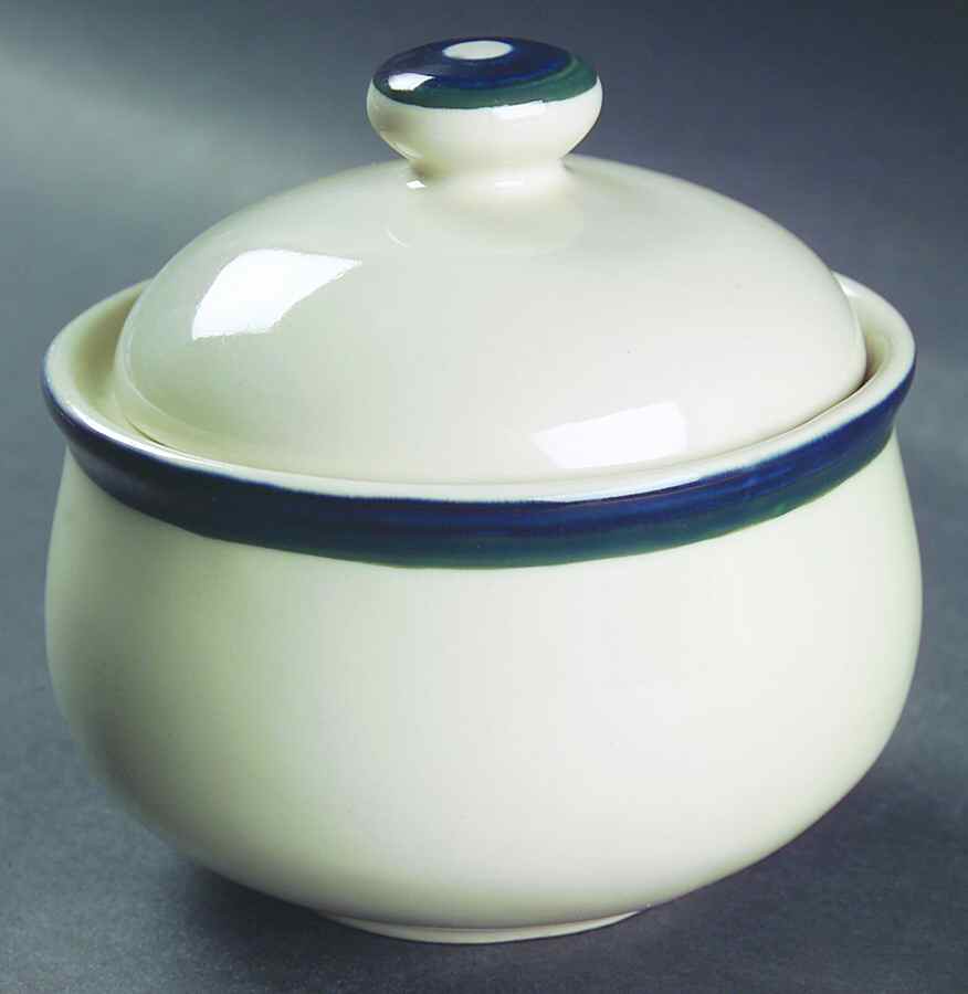 Kitchen Basics Cobalt Green (Thin Band) Sugar Bowl & Lid by Tienshan-1