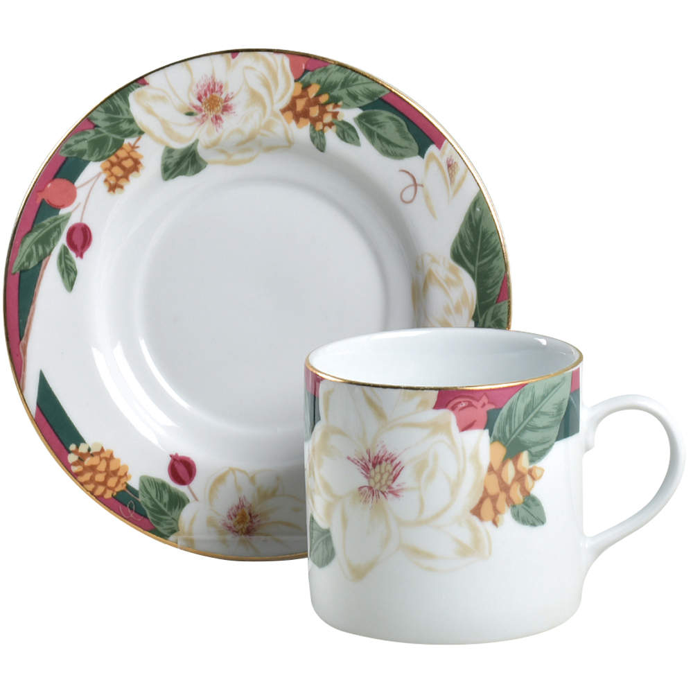 Magnolia Flat Cup & Saucer Set by Tienshan-1