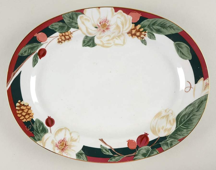 Magnolia 14" Oval Serving Platter by Tienshan-1