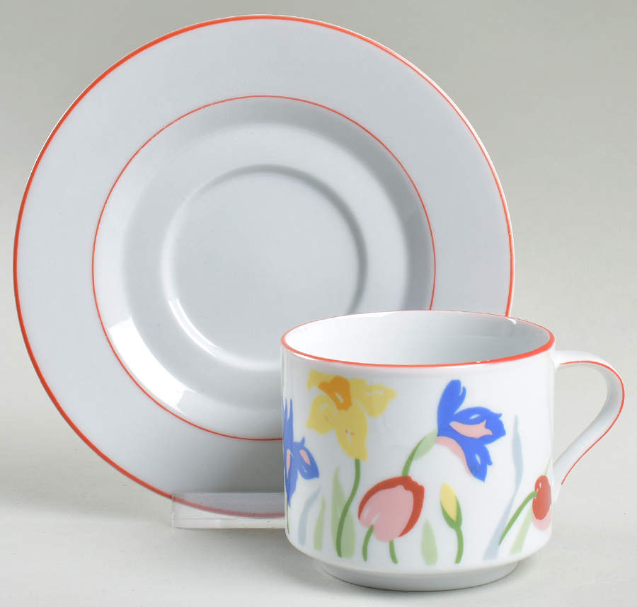 Primavera Flat Cup & Saucer Set by Tienshan-1
