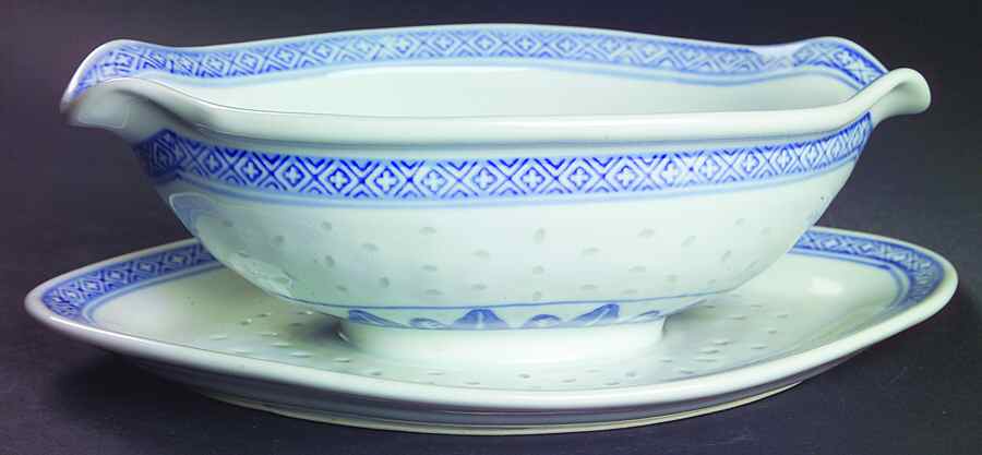 Rice Flower Gravy Boat with Attached Underplate by Tienshan-1