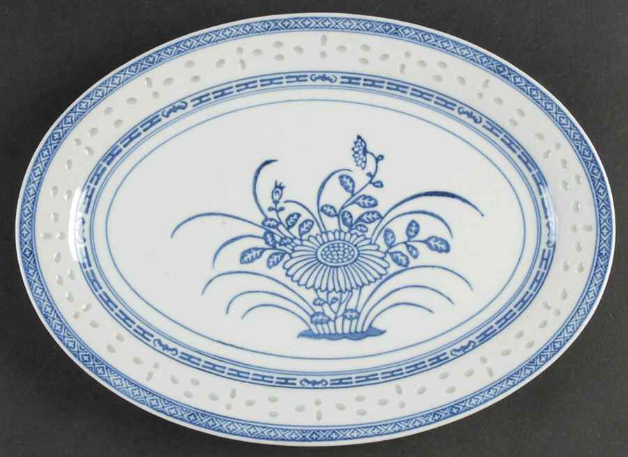 Rice Flower 12" Oval Serving Platter by Tienshan-1