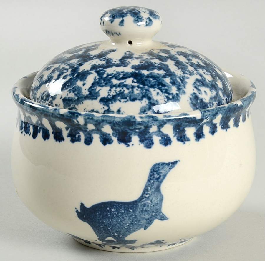 Sponge Blue (Animals or Hearts) Sugar Bowl & Lid by Tienshan-1