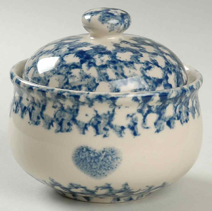 Sponge Blue (Animals or Hearts) Sugar Bowl & Lid by Tienshan-1