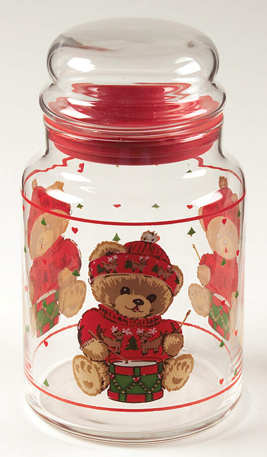 Theodore Bear's Christmas 7" Glassware Storage Jar & Lid by Tienshan-1