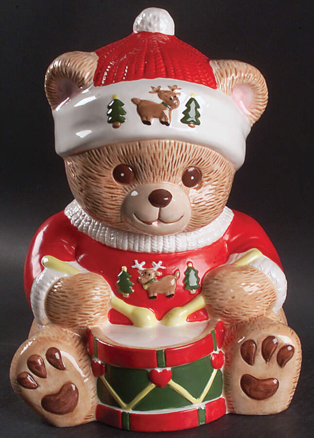 Theodore Bear's Christmas Figural Cookie Jar & Lid by Tienshan-1