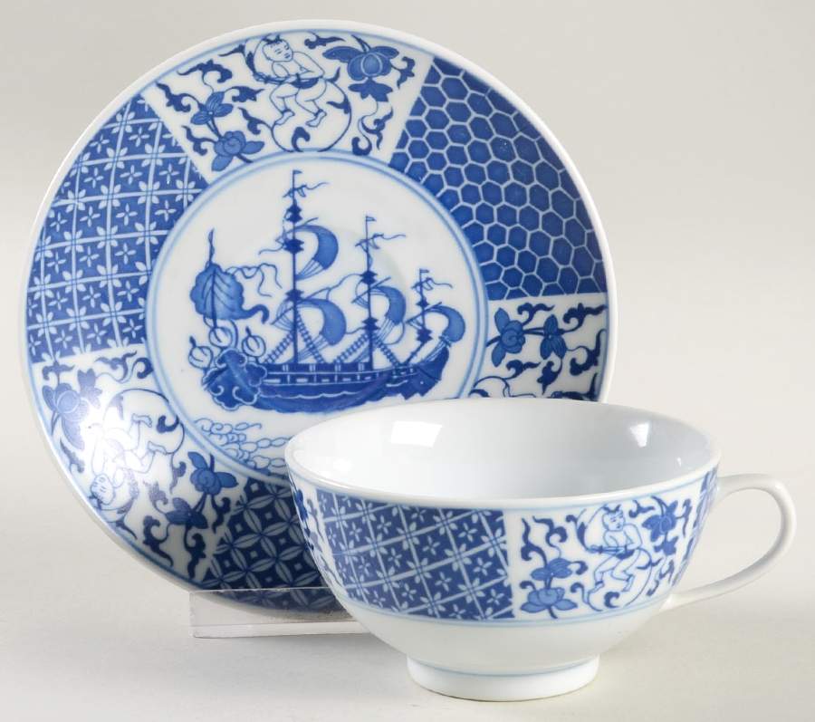 Trade Winds Flat Cup & Saucer Set by Tienshan-1