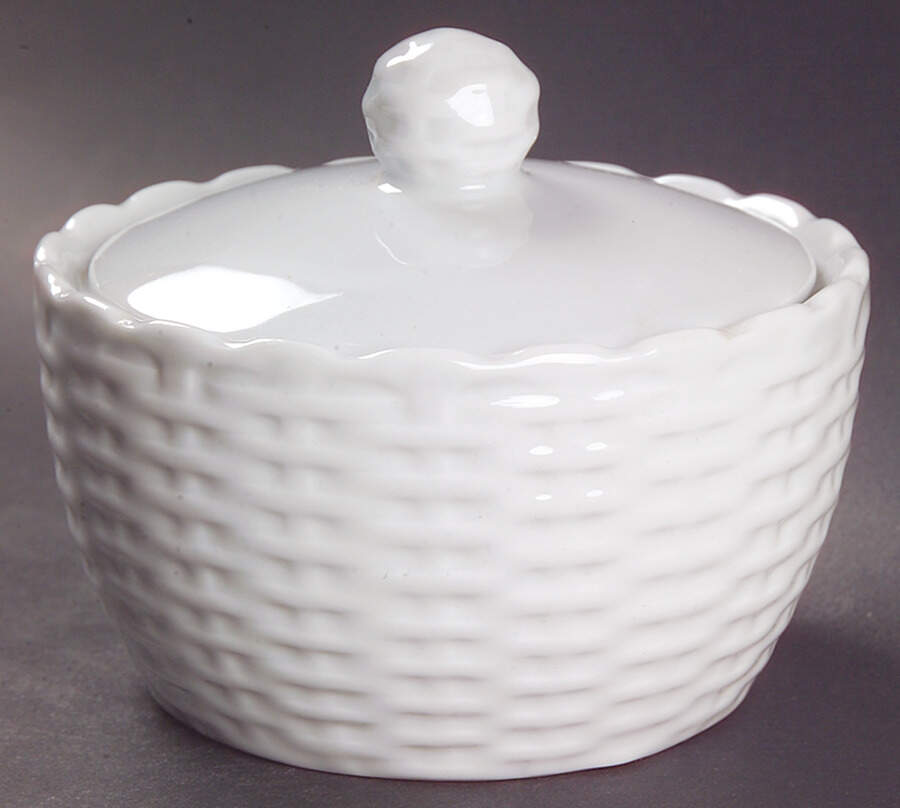 White Wicker Sugar Bowl & Lid by Tienshan-1