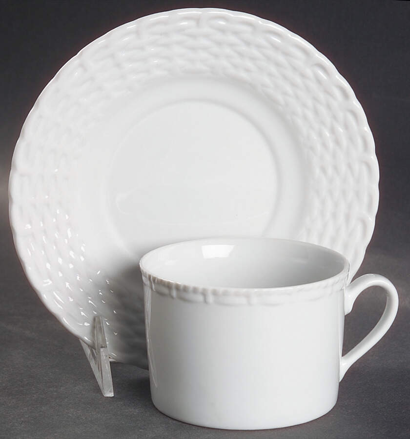 White Wicker Flat Cup & Saucer Set by Tienshan-1