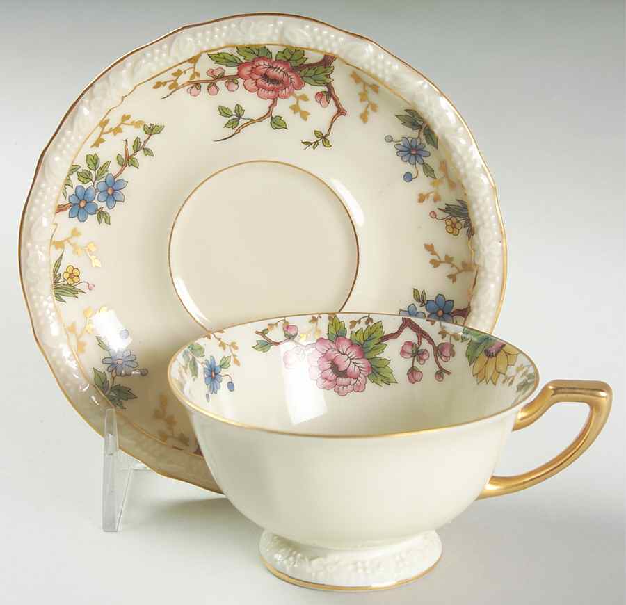 Primavera (Cream) Footed Cup & Saucer Set by R S Tillowitz-1