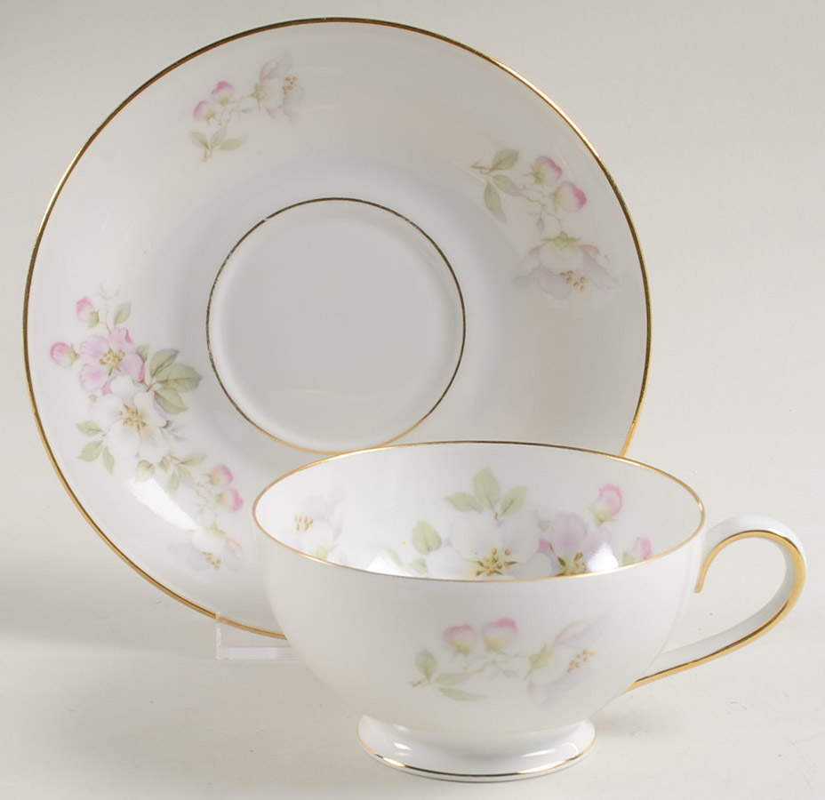 Apple Blossom (White Background) Footed Cup & Saucer Set by Tirschenreuth-1