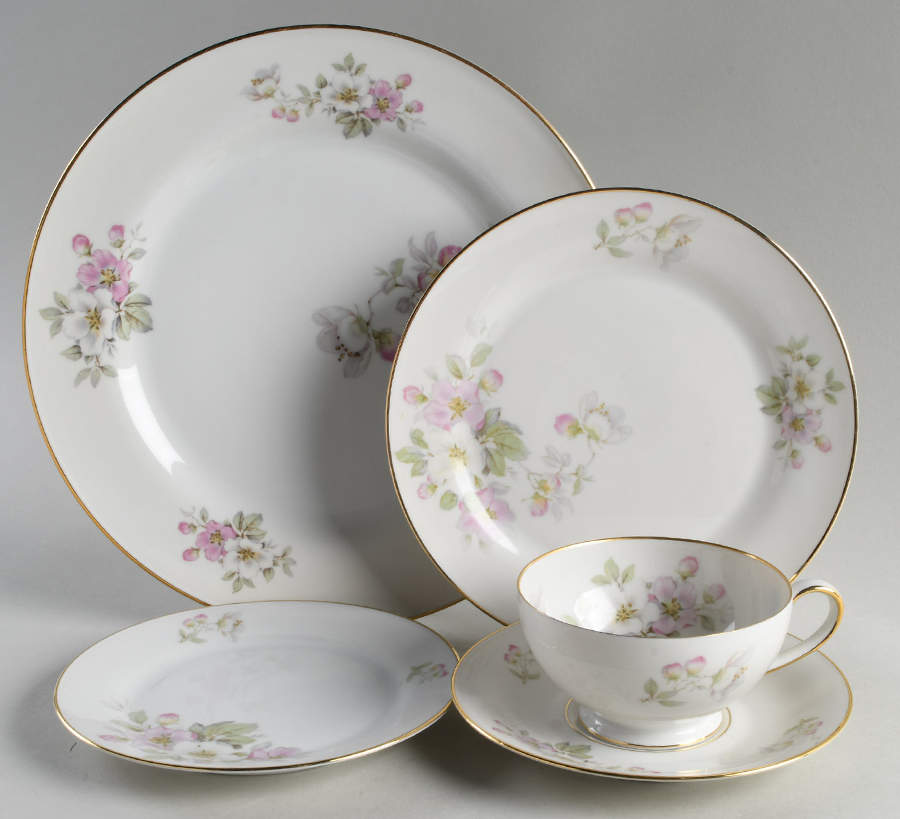 Apple Blossom (White Background) 5 Piece Place Setting by Tirschenreuth-1