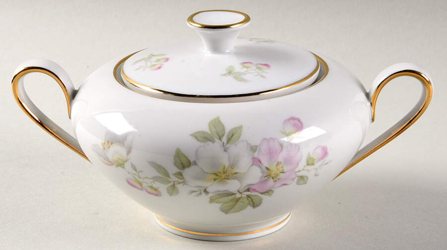 Apple Blossom (White Background) Sugar Bowl & Lid by Tirschenreuth-1