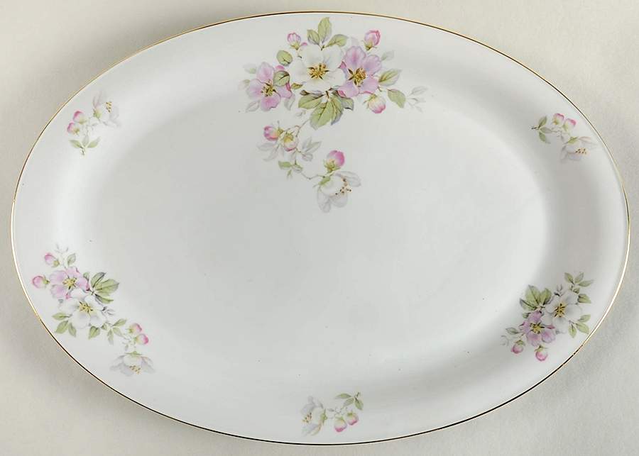 Apple Blossom (White Background) 15" Oval Serving Platter by Tirschenreuth-1