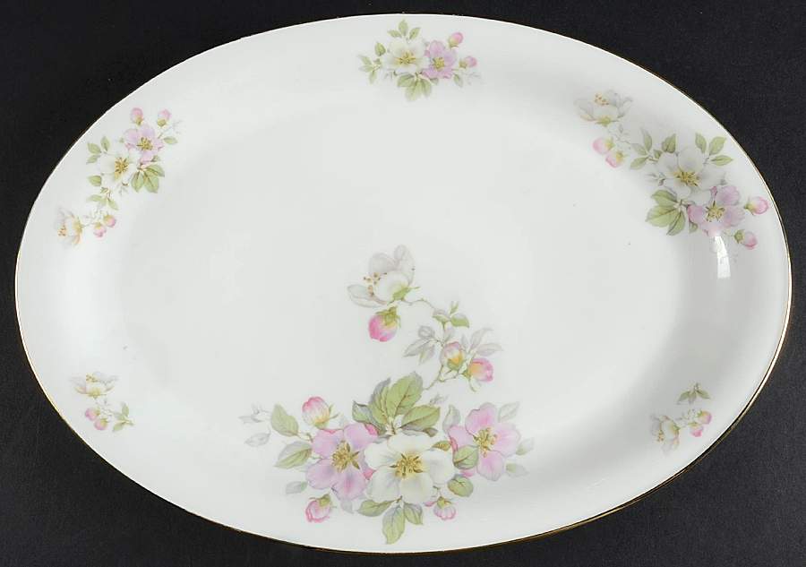 Apple Blossom (White Background) 13" Oval Serving Platter by Tirschenreuth-1