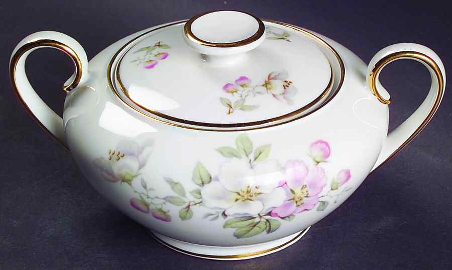 Apple Blossom (White Background) Sugar Bowl & Lid by Tirschenreuth-1