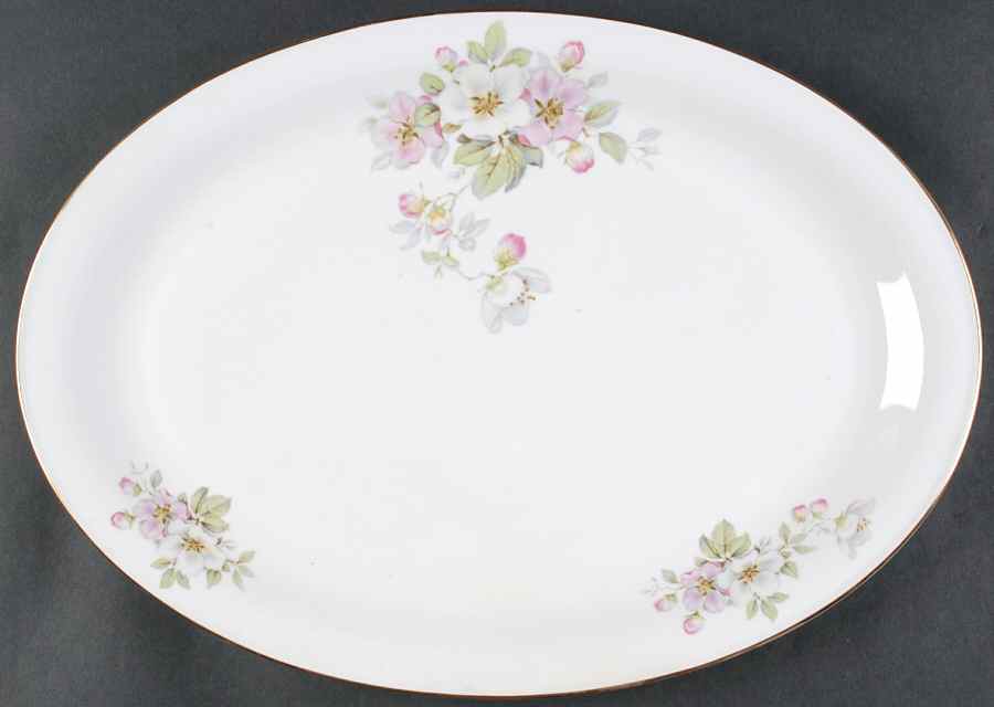 Apple Blossom (White Background) 15" Oval Serving Platter by Tirschenreuth-1