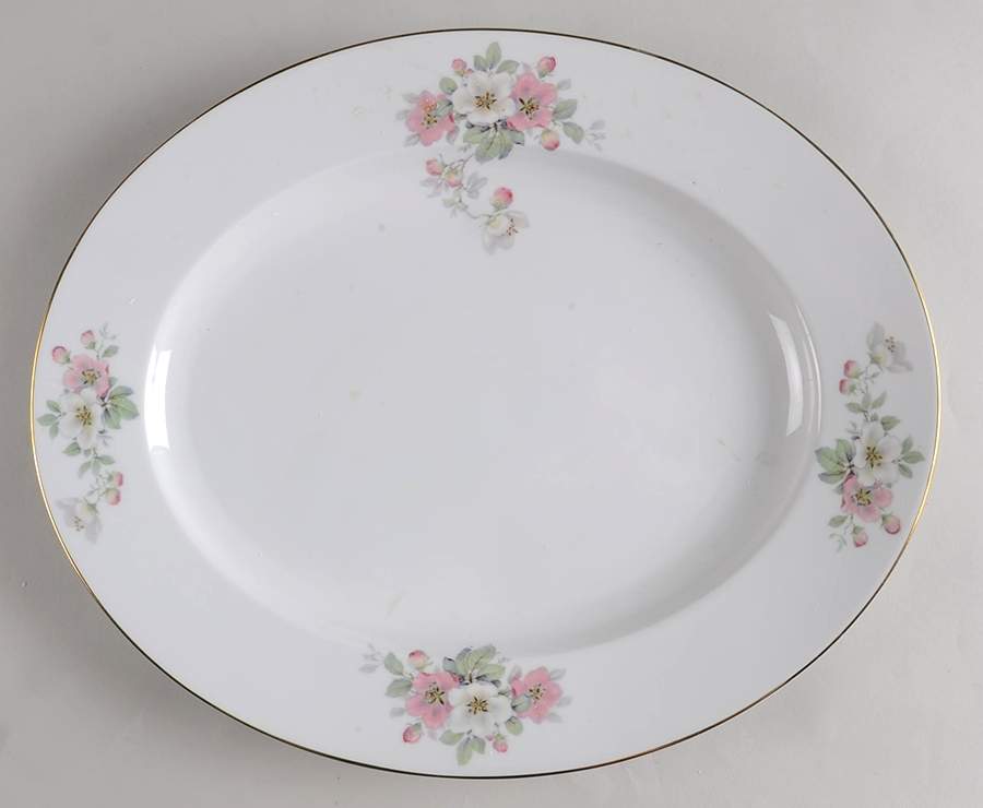 Apple Blossom (White Background) 16" Oval Serving Platter by Tirschenreuth-1