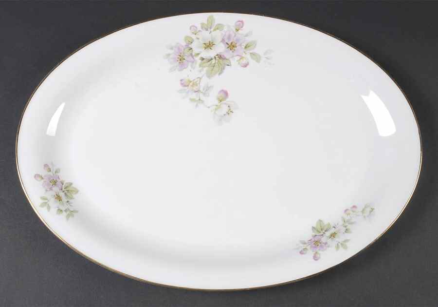 Apple Blossom (White Background) 13" Oval Serving Platter by Tirschenreuth-1