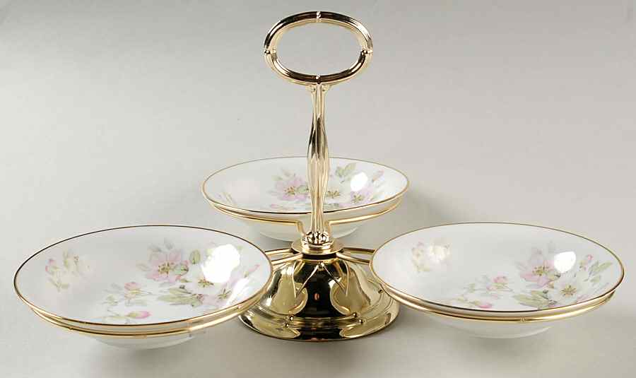 Apple Blossom (White Background) 7" x 12" 3-Part Relish & Metal Stand (FR) HC by Tirschenreuth-1