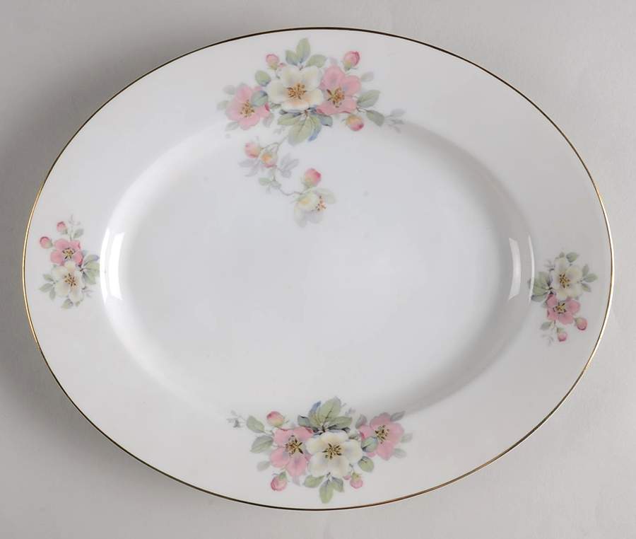Apple Blossom (White Background) 12" Oval Serving Platter by Tirschenreuth-1