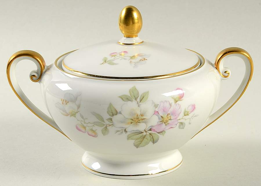 Apple Blossom (White Background) Sugar Bowl & Lid by Tirschenreuth-1
