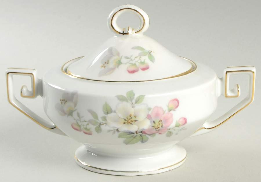 Apple Blossom (White Background) Sugar Bowl & Lid by Tirschenreuth-1
